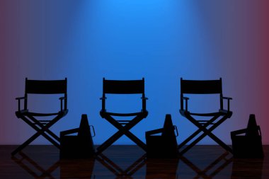 Müdür koltukları, film Clappers ve megafon ile mavi Backlig