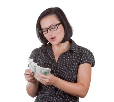Güzel iş kadını gözlük sayısı dolarlık banknotlar h içinde