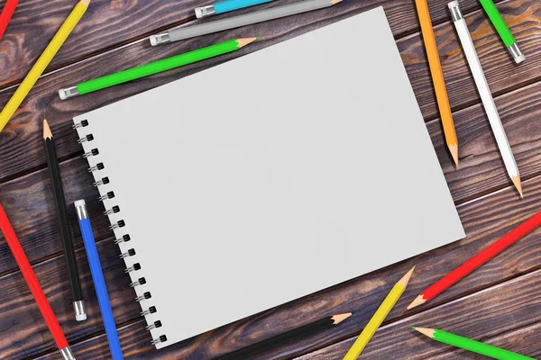 Top View vit Spiral papper täcka konstbok med Multicolour P — Stockfoto