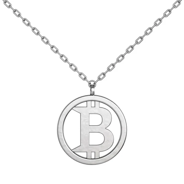 Bitcoin Symbol as Silver Coulomb with Chain. 3d Rendering — Stock Photo, Image