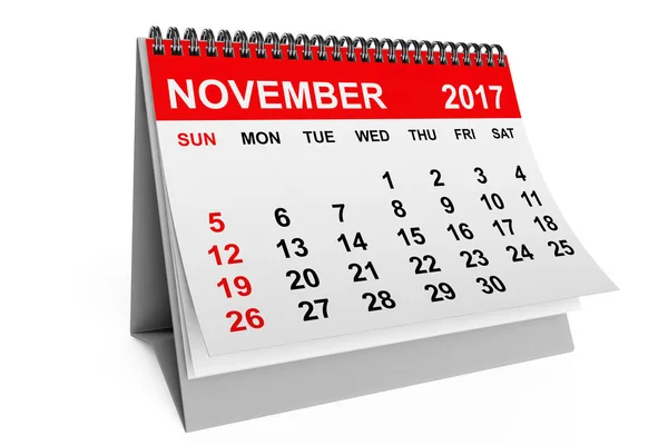 Kalendář listopad 2017. 3D vykreslování — Stock fotografie