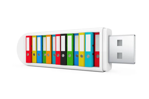 Concept d'entreprise informatique. Dossiers de bureau colorés en flash USB — Photo