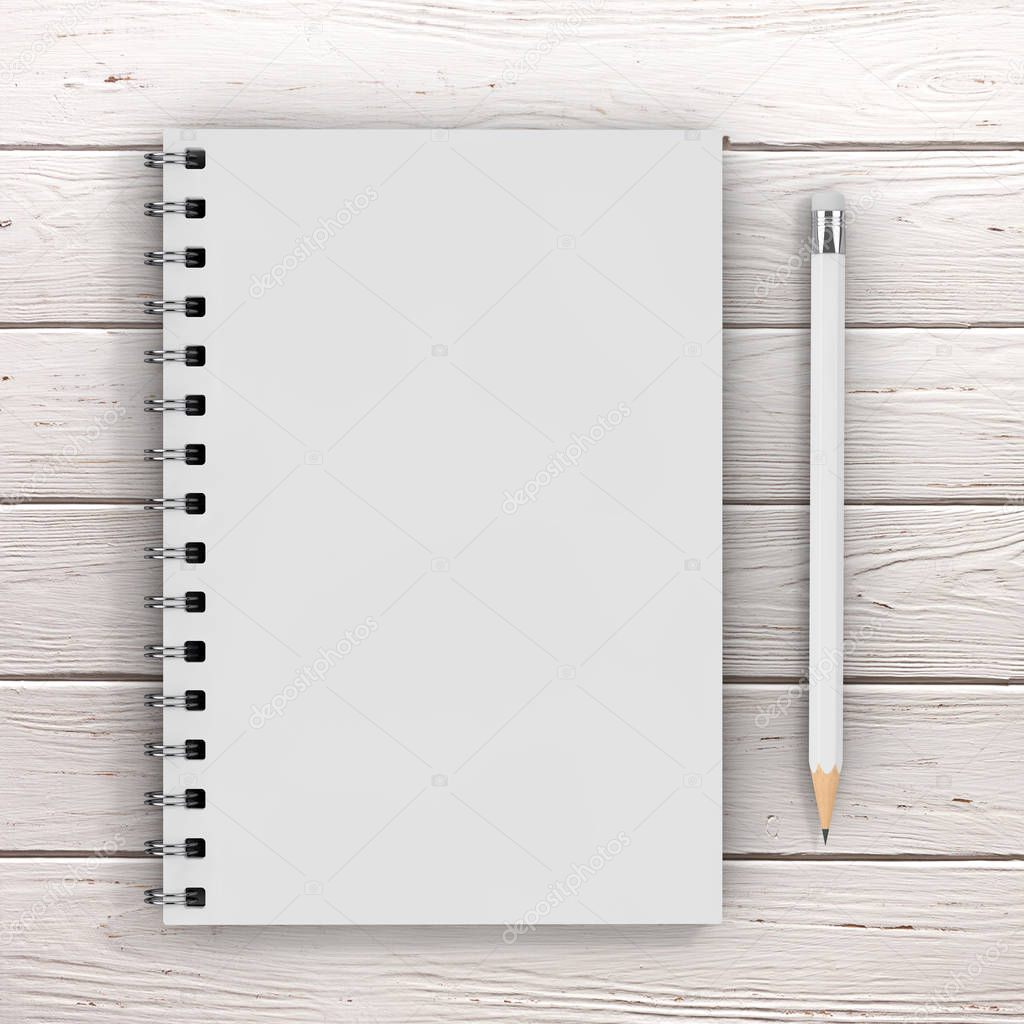 Top View of White Closed Spiral Paper Cover Notebook with White 