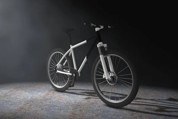 Zwart-wit mountainbike in het volumetrische licht. 3D-Rende — Stockfoto