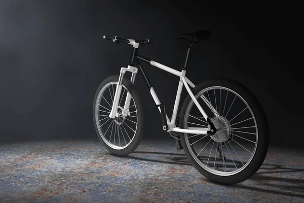 黑色和白色山地自行车在体积光。3d 仁德 — 图库照片