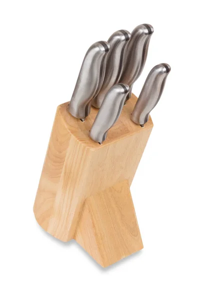 Set di coltelli da cucina professionali in scatola di legno — Foto Stock