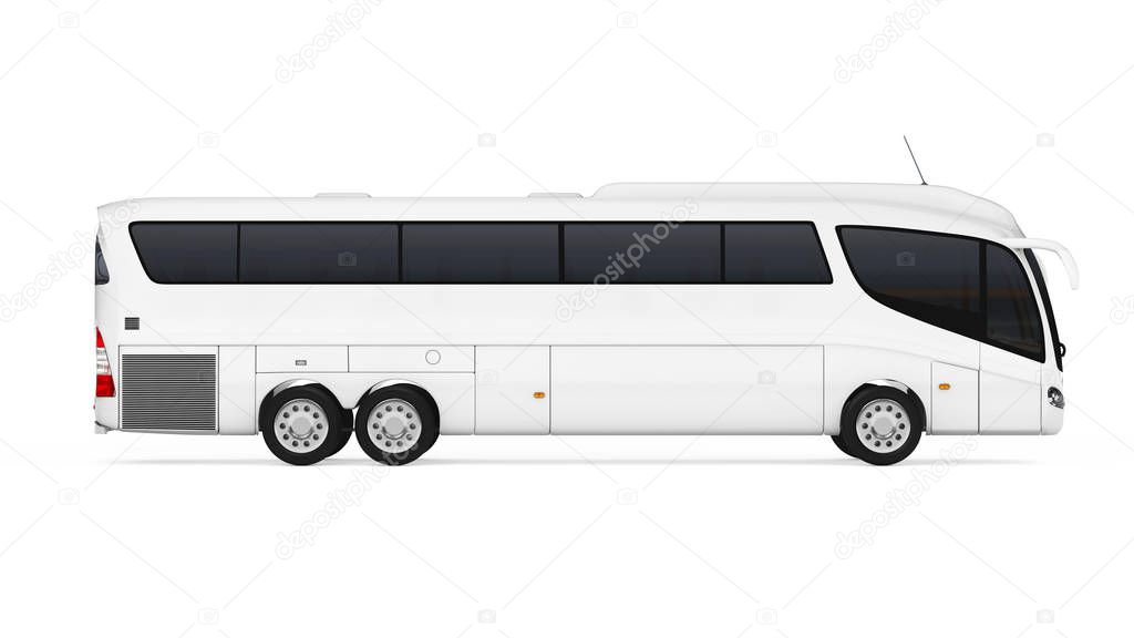 Big White Coach Tour Bus with Blank Surface for Yours Design. 3d