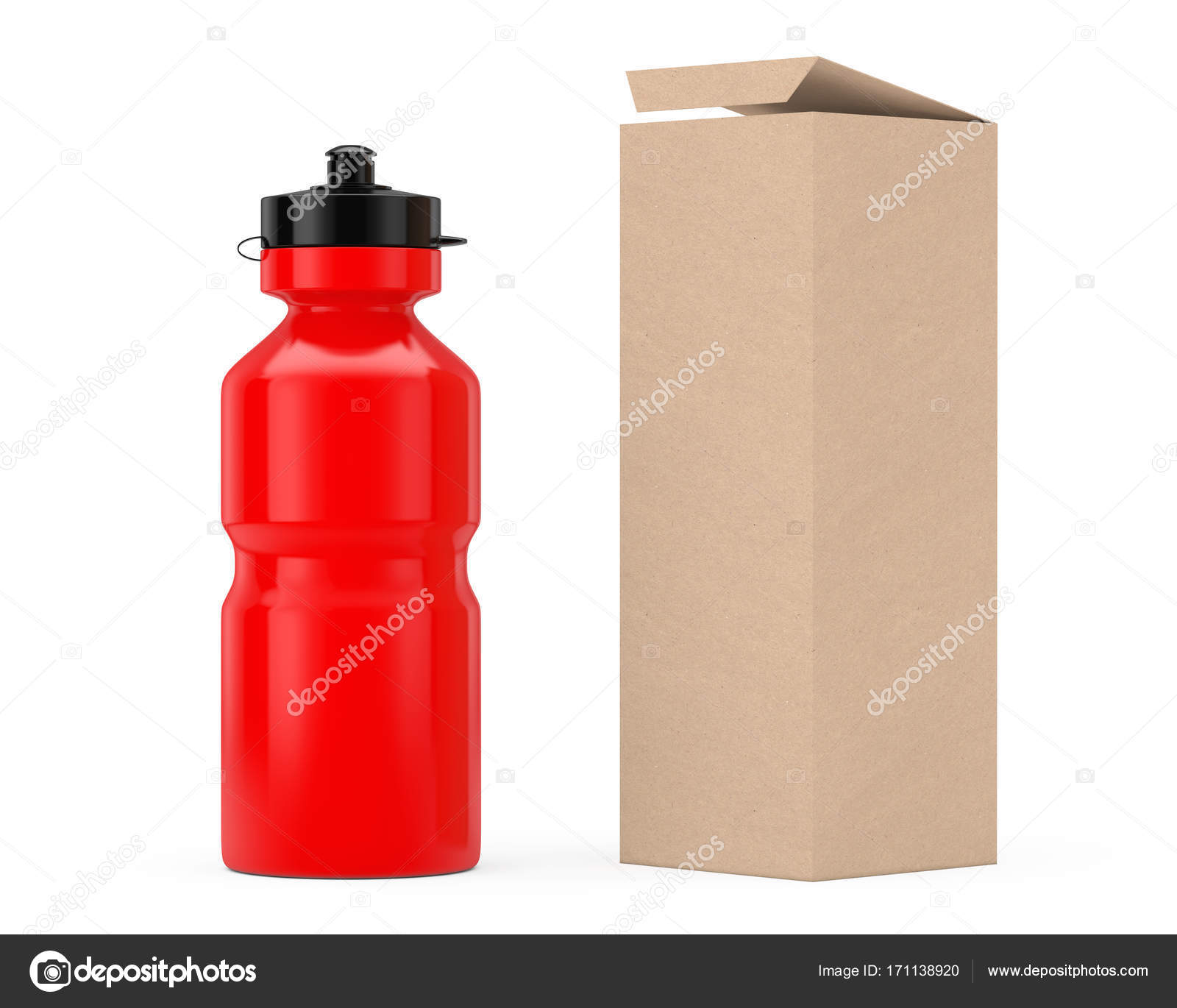 Download Red Sport Plastic Water Bottle Mockup With Cardboard Kraft Paper Stock Photo Image By C Doomu 171138920