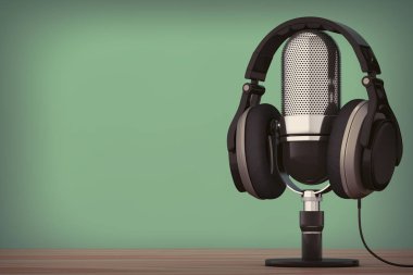 Siyah kulaklık mikrofon üzerinden. 3D render