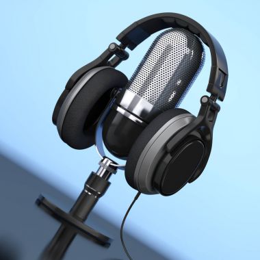 Siyah kulaklık mikrofon üzerinden. 3D render