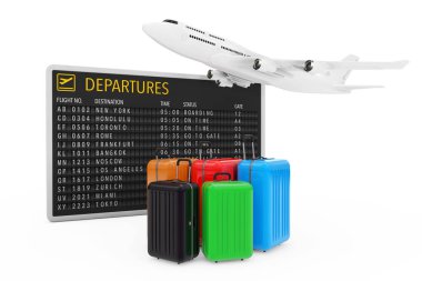 Hava seyahat kavramı. Büyük Multicolour polikarbonat bavul bir