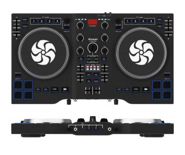 Siyah Modern Dj Set pikap Mikser ekipman. 3D render