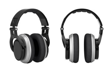 Siyah kablosuz kulaklık aşırı closeup. 3D render