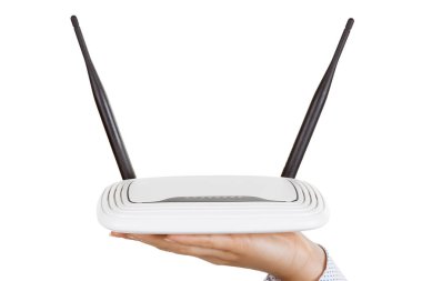 Kablosuz Modem yönlendirici donanım içinde kadın palmiye