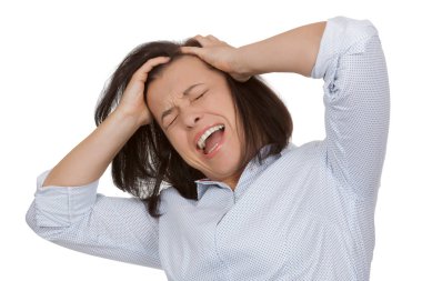 Depresif, stresli, panik, şok ve güzel kadını çığlık