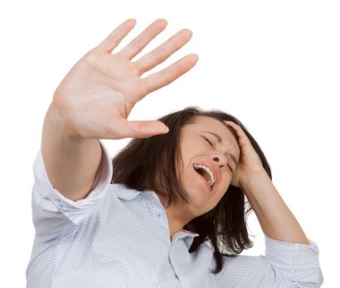 Depresif, stresli, panik, şok ve güzel kadını çığlık