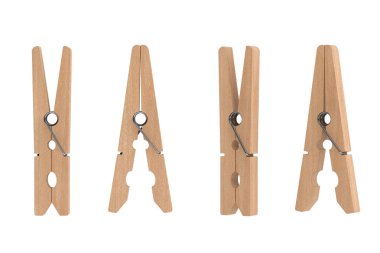 Kahverengi ahşap Clothespins kümesi. 3D render