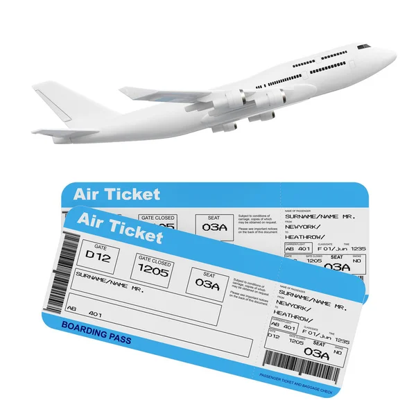 Fehér jeggyel légitársaság beszállókártya sugárhajtású utasszállító repülőgép — Stock Fotó