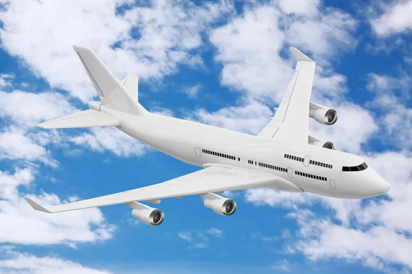 Самолёт белого реактивного пассажира. 3D-рендеринг — стоковое фото