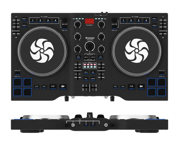 Black Modern DJ Set Turntable Mixer Equipment (en inglés). Renderizado 3d —  Fotos de Stock