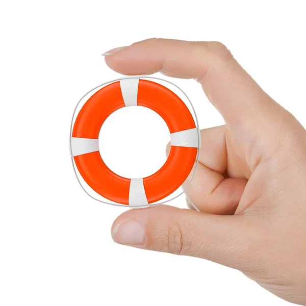 Life Aid Concept. Closeup Woman Hand with Life Buoy — Stock Photo, Image