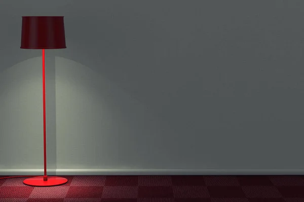 Red Modern Floor Lamp in Room with Red Carpet Floor and White Wa