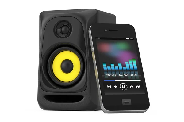Wireless Audio Acoustic Speaker connected to Mobile Phone. 3d Re — Stock Photo, Image
