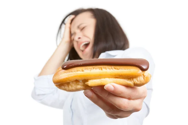 Concepto de Alimentación Saludable. hermosa bonita joven mujer negándose a comer — Foto de Stock