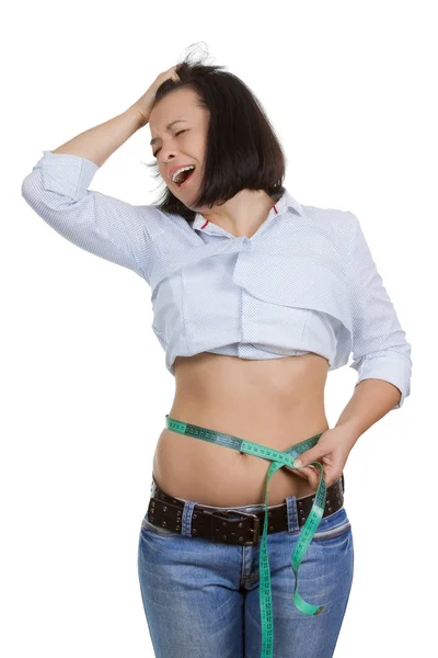 Pérdida de peso y concepto de estilo de vida saludable. Mujer Fitness en Shoc — Foto de Stock