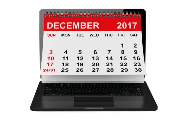 Декабрь 2017 календарь на экране ноутбука. 3d-рендеринг — стоковое фото