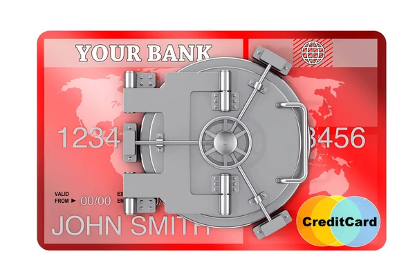 Ασφαλής Online τραπεζική αντίληψη. Πιστωτική κάρτα με ασφαλή πόρτα Τράπεζα. — Φωτογραφία Αρχείου