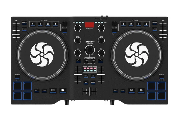 Black Modern DJ Set Turntable Mixer Equipment (en inglés). Renderizado 3d —  Fotos de Stock