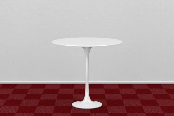 Table ronde blanche sur tapis rouge plancher contre mur blanc. 3d Ren — Photo