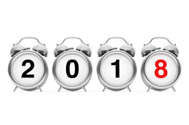 Yeni yıl ve mutlu Noeller kavramı. Çalar saat ile 2018 yeni 