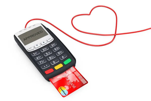 Τερματικό πιστωτικών καρτών πληρωμής καλώδια με τη μορφή της καρδιάς. 3D ενοικιαζομένων — Φωτογραφία Αρχείου