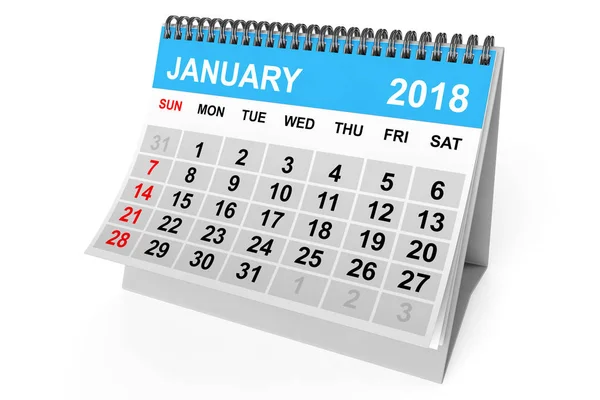 Kalender januari 2018. 3D-rendering — Stockfoto