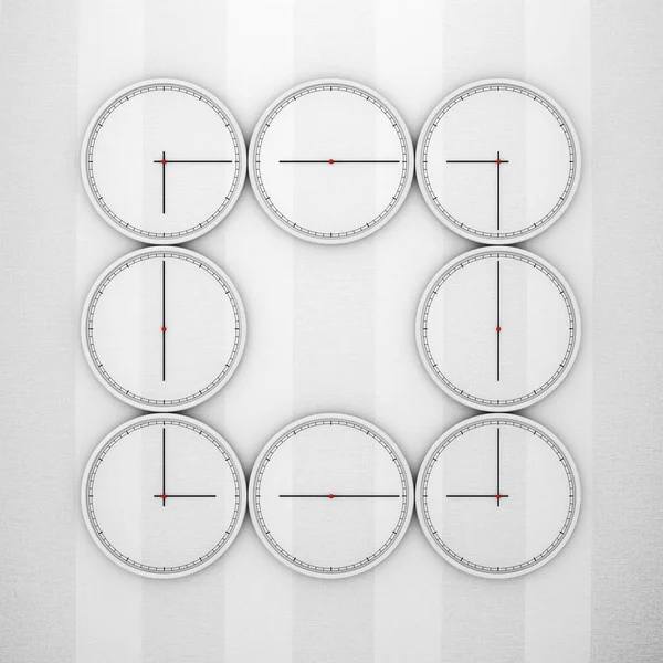 Abstrakta tidszon vägg klockor koncept. 3D-rendering — Stockfoto