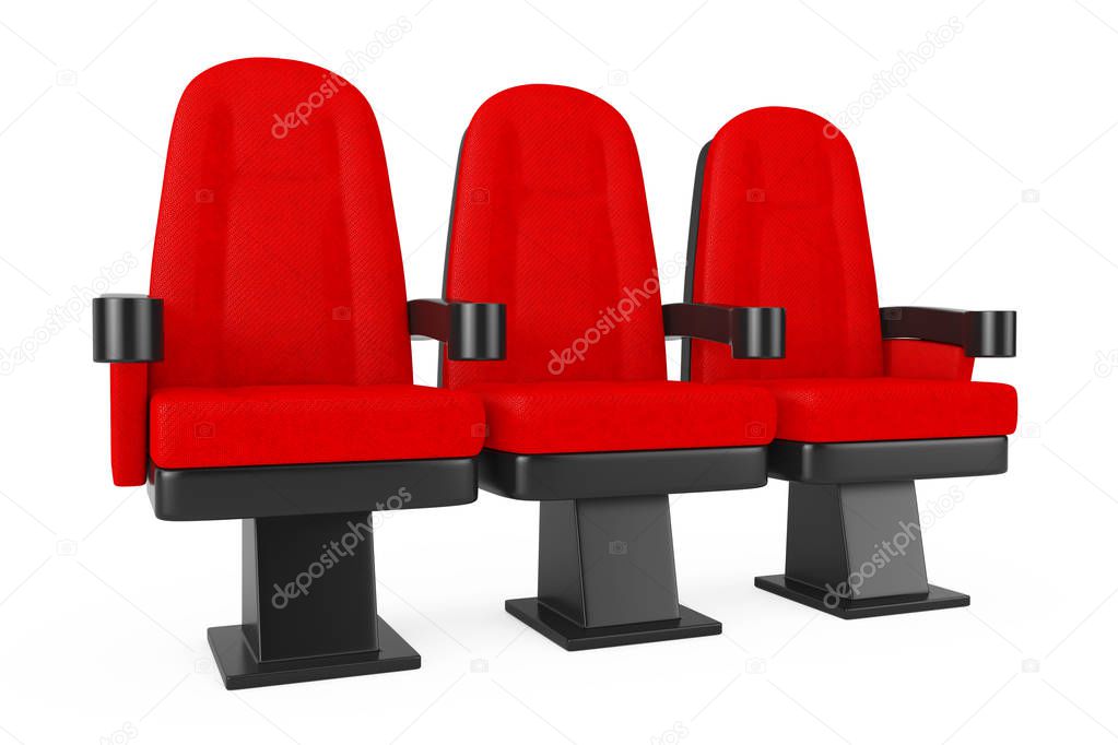 Red Cinema Movie Theater Comfortable Chairs. 3d Rendering