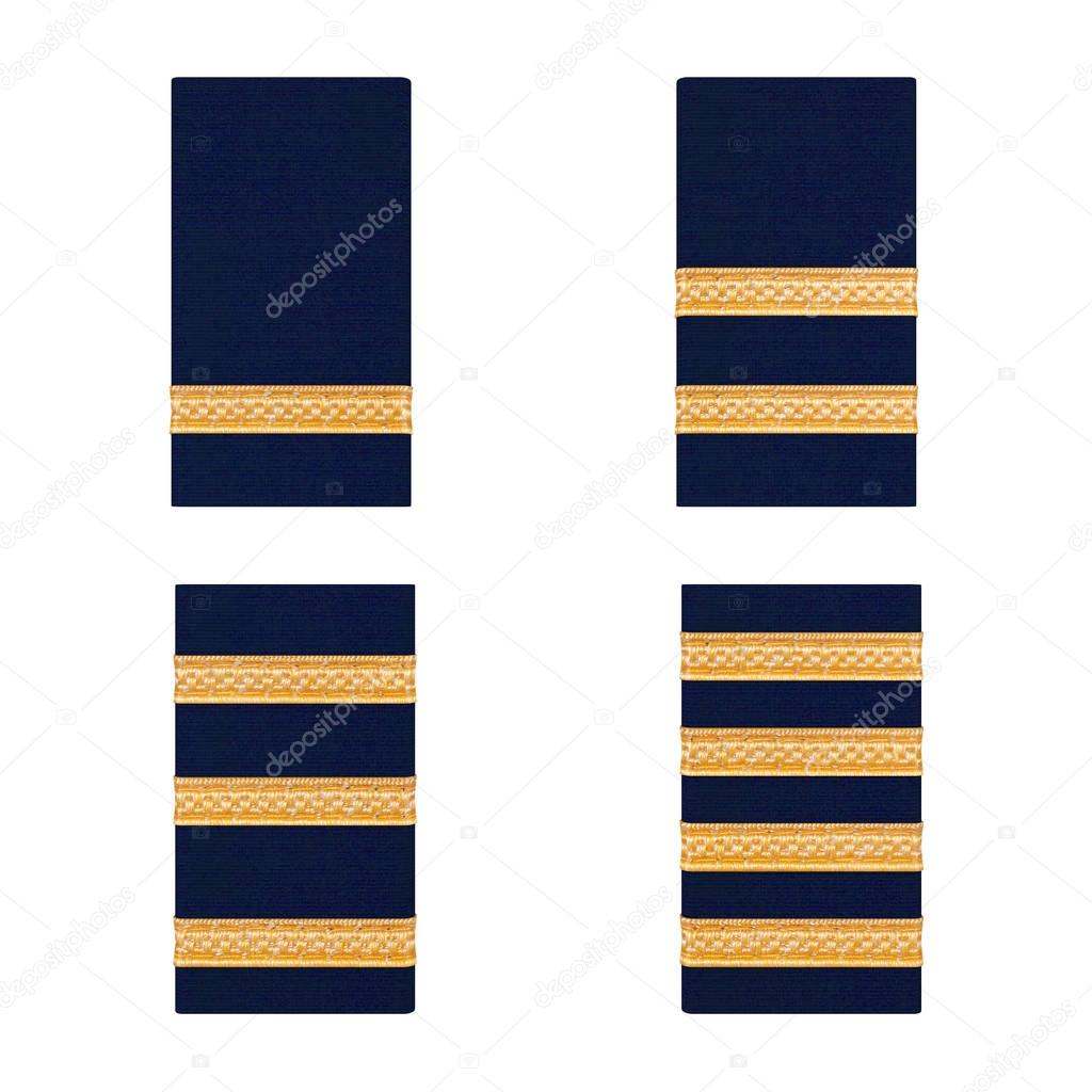 Pilot Golden Bars Epaulets from Student to Captain. 3d Rendering