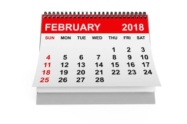 Takvim Şubat 2018. 3D render