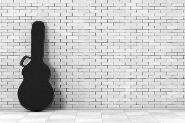 Akustik gitar siyah deri zor durumda. 3D render