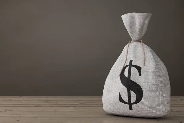 Lona rústica amarrada saco de dinheiro de linho ou saco de dinheiro com sig dólar — Fotografia de Stock