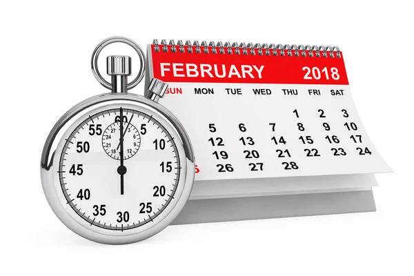 Calendario febrero 2018 con cronómetro. renderizado 3d —  Fotos de Stock