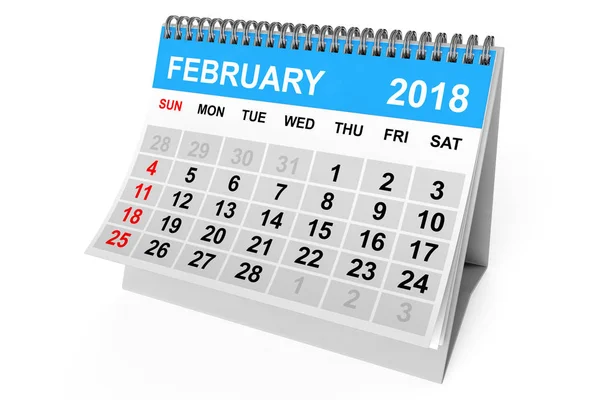 Kalender februari 2018. 3D-rendering — Stockfoto