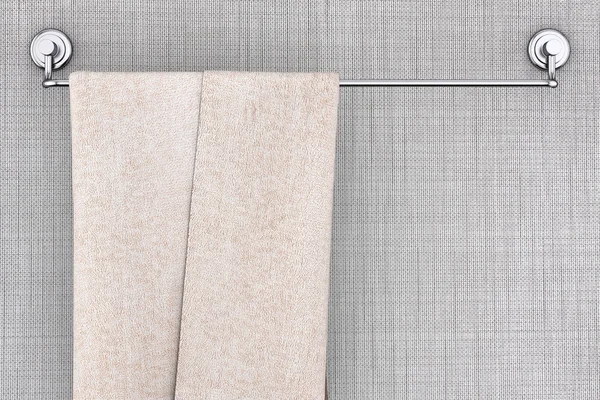 Handtuch auf langen neuen Handtuchhalter aus Edelstahl hängen. 3d — Stockfoto