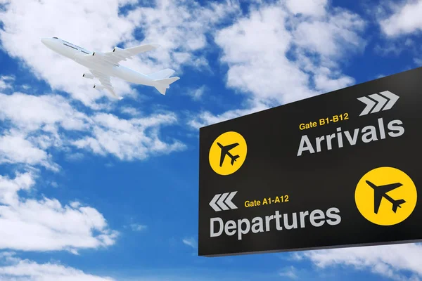 Airport Departure & Arrival information Board with White Jet Pas — Stock Photo, Image