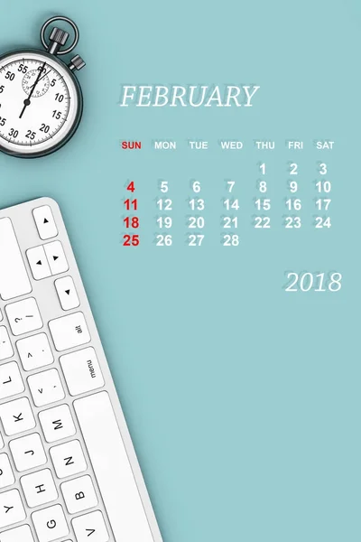 Kalendář pro rok 2018. Kalendář únor. 3D vykreslování — Stock fotografie