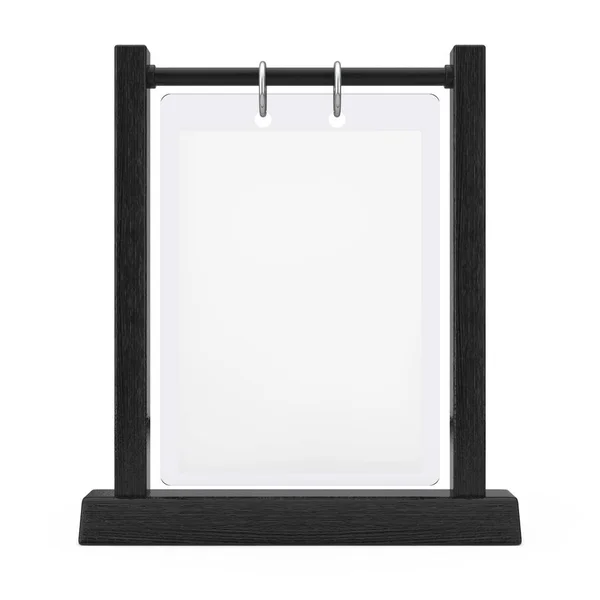 Siyah ahşap beyaz boş şeffaf masa plaka Flip menü kartı — Stok fotoğraf
