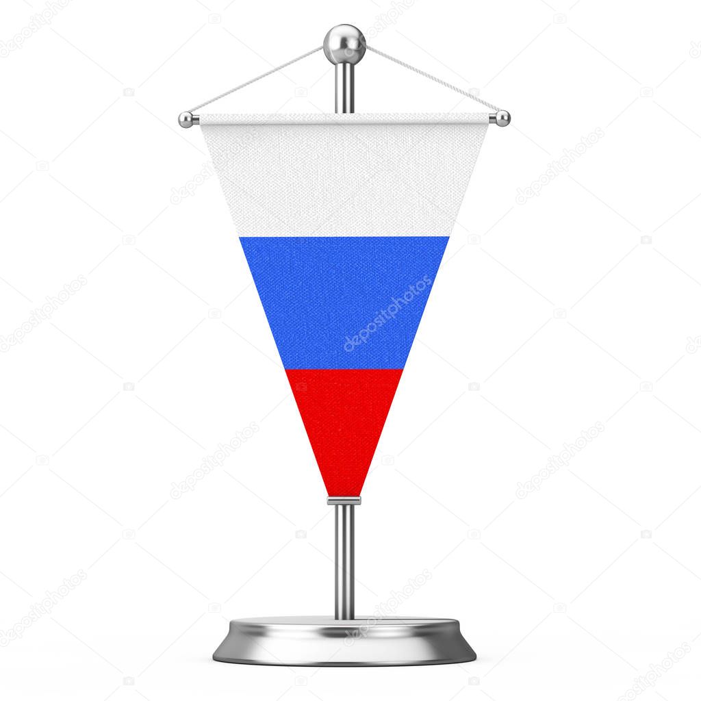 Fabric Russia Table Flag on Steel Spire Pedestal. 3d Rendering