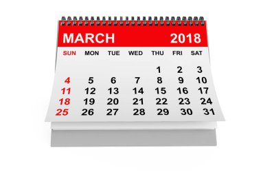 Takvim Mart 2018. 3D render